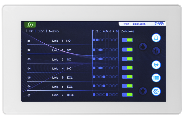 PulsOn Alarm menu stan lini